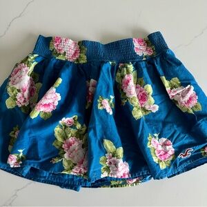 Hollister Blue and Pink Mini Skirt with Ruffled Floral Design